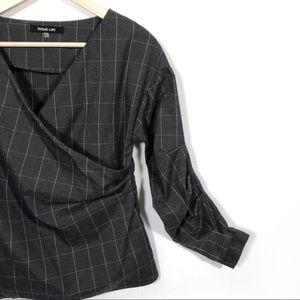Sugarlips Wrap Style Top sz XS Gray Plaid Blouse